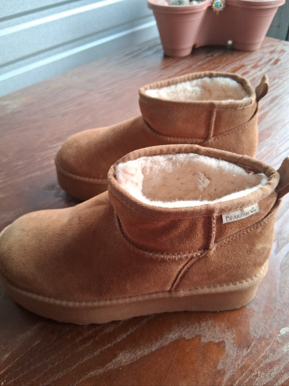 BearPaw Women's Short Shearling Lined Ankle Boots in Chestnut Brown